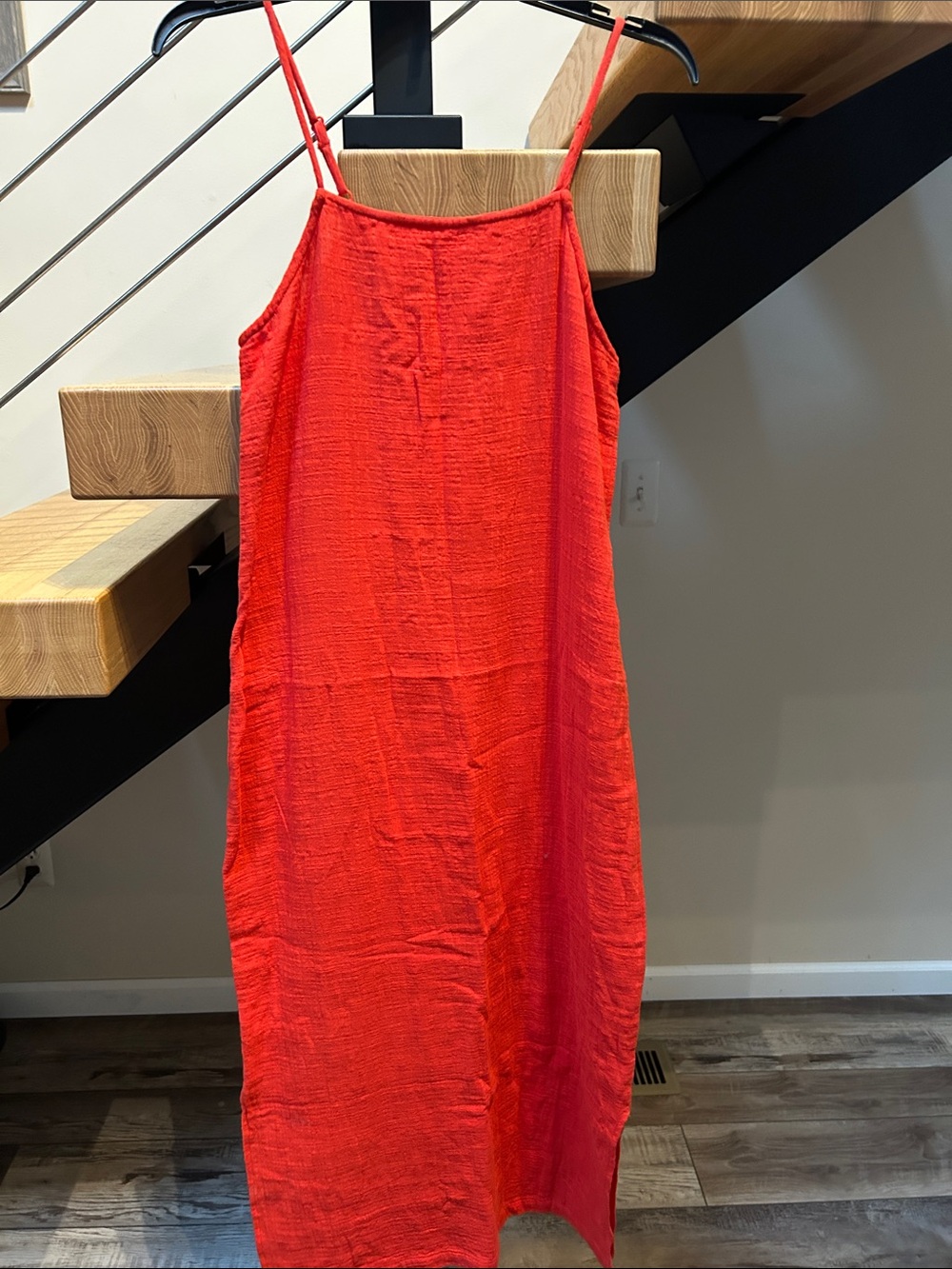 Women's Red Midi Slip Dress with Spaghetti Straps